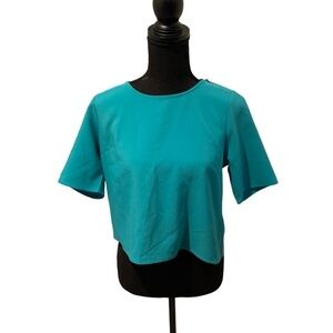 Harper Short Sleeve Blouse Crossover Back Small Teal